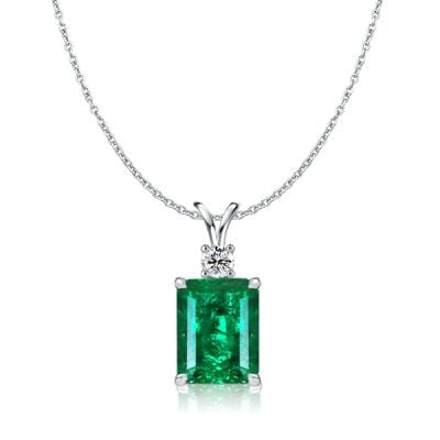 Italo Emerald Cut Emerald Green Pendant Necklace For Women