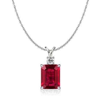 Italo Emerald Cut Emerald Ruby Pendant Necklace For Women