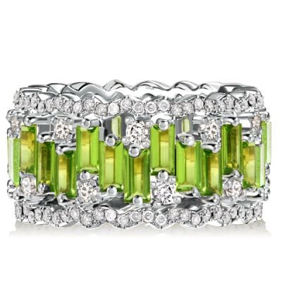 Italo Peridot Baguette Cut Eternity Wedding Band For Women