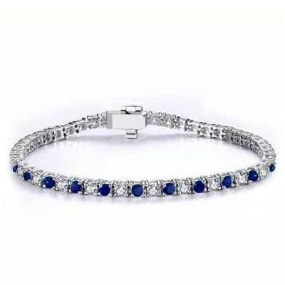 Italo Blue & White Round Cut Classic Tennis Bracelet For Women