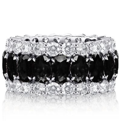 Italo Black Sapphire Oval Cut Triple Row Wedding Band For Women