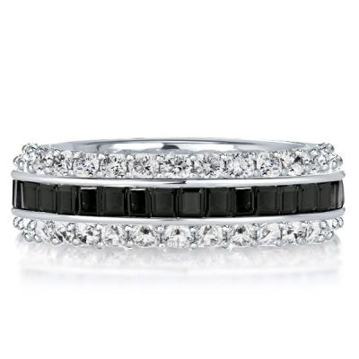 Italo Black Sapphire Ring Wide Band Ring For Ladies Eternity Band For Women