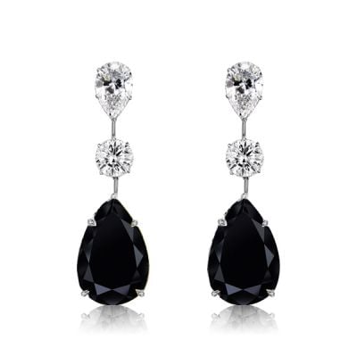 Italo Pear Shaped Black Sapphire Drop Earrings Sliver Earrings