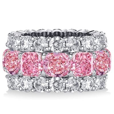 Italo Cushion Cut Created Pink Sapphire Wedding Band For Women