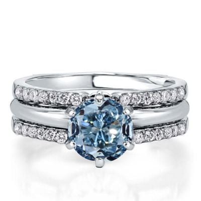 Italo Blue Topaz Inset Guard Enhancers Engagement Rings Sets