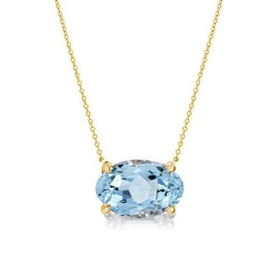 Italo Golden Oval Cut Aquamarine Necklace Solitaire Necklace