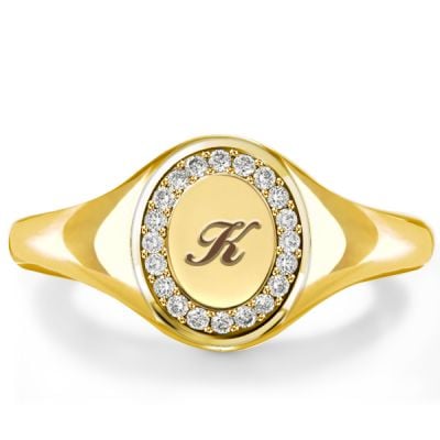 Initial Halo Personalized Signet Ring For Women Pinky Ring