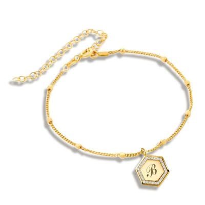 Italo Hexagon Chain Bracelet Initial Personalized Chain Bracelet