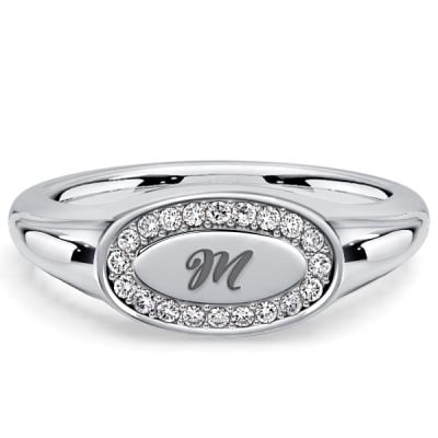 Italo Halo Engraved Personalized Signet Ring For Women