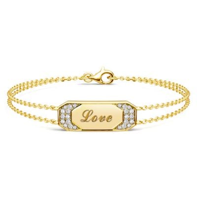 Italo Engraved ID Tag Initial Personalized Double Chain Bracelet For Women
