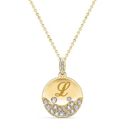 Italo Waterfall Engraved Circle Pendant Initial Personalized Necklace For Women