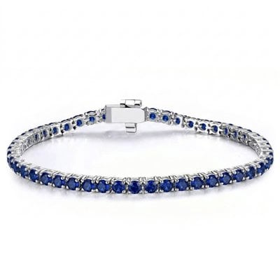 Italo 3 MM Blue Sapphire Round Cut Tennis Bracelet For Women