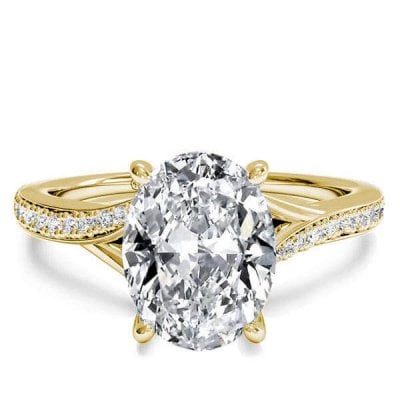Golden Bypass Oval Created White Sapphire Engagement Ring