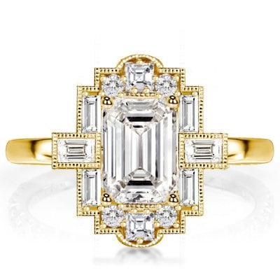 Milgrain Vintage Engagement Ring Emerald Cut Engagement Ring 