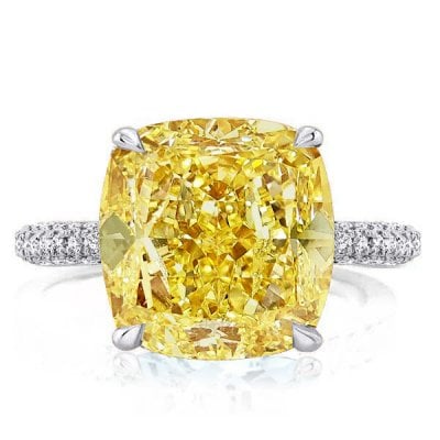 Yellow Topaz Hidden Halo Cushion Cut Engagement Ring
