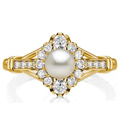 Italo Antique Golden Round Pearl Engagement Ring For Women