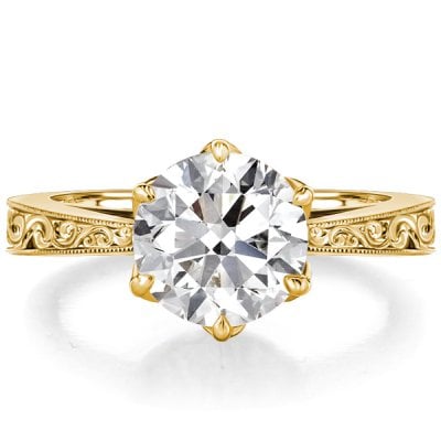 Italo Round Cut Filigree Solitaire Ring Vintage Engagement Ring For Women