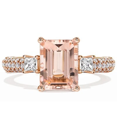 Italo Rose Gold Morganite Ring Emerald Cut Promise Ring