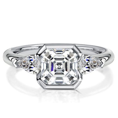 Italo Asscher Cut 3 Stone Engagement Ring Sterling Silver Rings