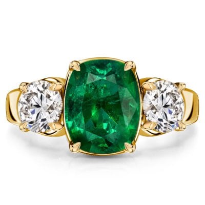 Italo 3 Stone Emerald Sapphire Cushion Cut Engagement Rings