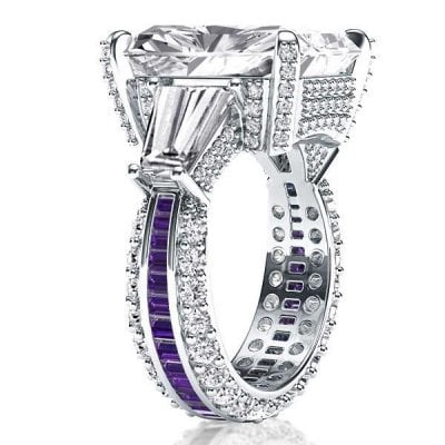 Italo Unique Radiant Cut Amethyst Engagement Ring Cocktail Ring