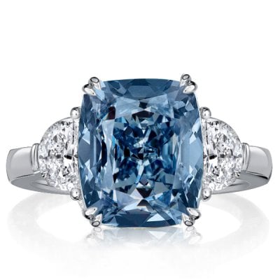 Italo 3 Stone Blue Topaz Cushion Cut Engagement Rings