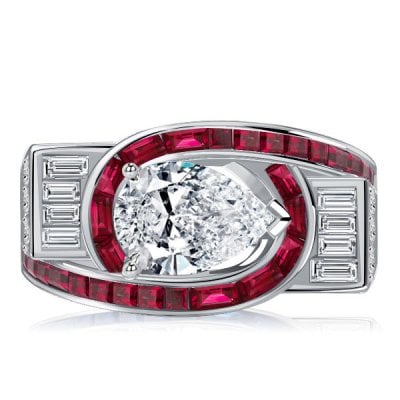 Italo Art Deco Pear Shaped Ruby Engagement Ring For Women