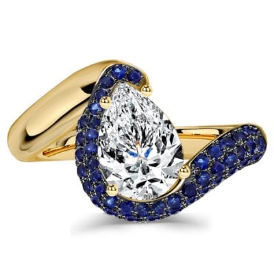 Italo Micro Pave Blue Sapphire Pear Shaped Engagement Ring