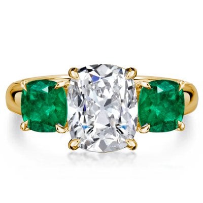 Italo Golden Cushion Cut Engagement Rings Emerald Ring