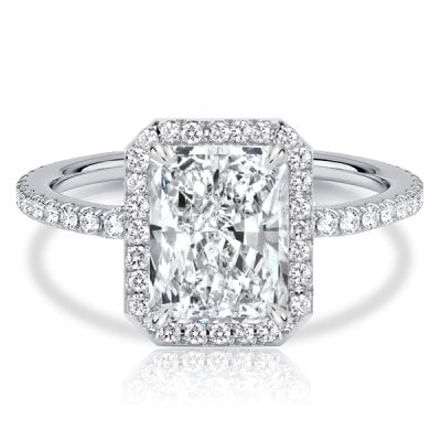 Italo Halo Radiant Cut White Sapphire Engagement Ring