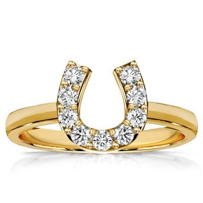 Italo Golden Round Cut Horseshoe Ring Engagement Ring