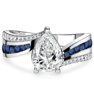 Italo Bypass Blue Sapphire Ring Pear Shaped Engagement Ring