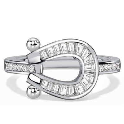 Italo Channel Set Horseshoe Ring Baguette Cut Engagement Ring