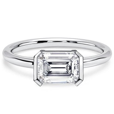 Italo East West Emerald Cut White Sapphire Engagement Rings