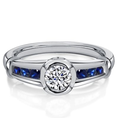 Italo Bezel Blue Sapphire Ring White Sapphire Engagement Rings