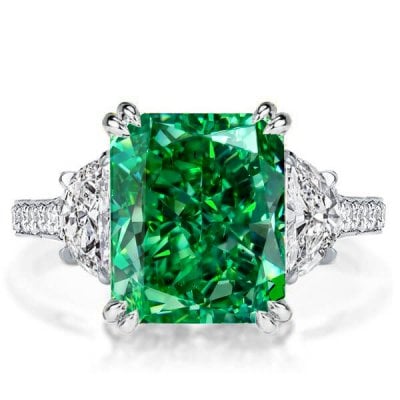 Italo Radiant Cut Emerald Green Ring Unique Engagemeng Ring