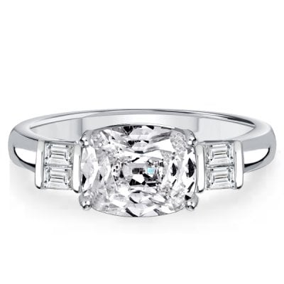 Italo Cushion Cut White Sapphire Engagement Rings 3 Stone Ring