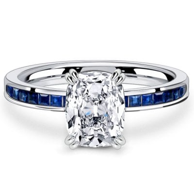 Italo Channel Set Cushion Cut White Sapphire Engagement Rings