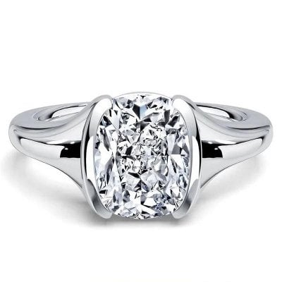 Italo Half-bezel White Sapphire Cushion Cut Engagement Rings