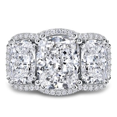 Italo Halo Cushion Cut Three Stone Engagement Ring For Women