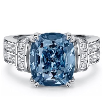 Italo Unique Double Prong Blue Topaz Cushion Cut Engagement Ring For Women