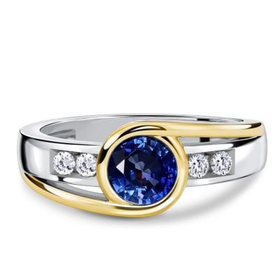 Italo Bypass Bezel Setting Round Cut Blue Sapphire Engagement Ring For Women