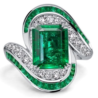 Italo Halo Emerald Green Emerald Sapphire Unique Engagement Rings