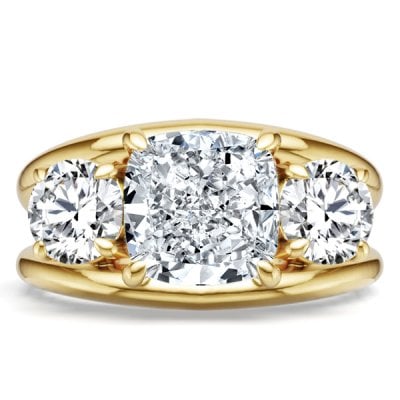 Italo Split Shank Cushion Cut Three Stone Engagement Rings