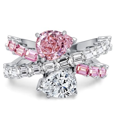 Italo Unique Cross Pear Cut White & Pink Sapphire Engagement Rings Infinity Ring