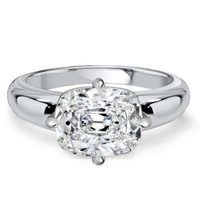 Italo East West White Sapphire Cushion Cut Engagement Rings