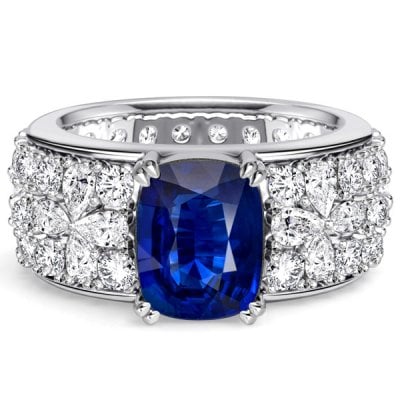 Italo Floral Cushion & Pear Cut Blue Sapphire Unique Engagement Rings