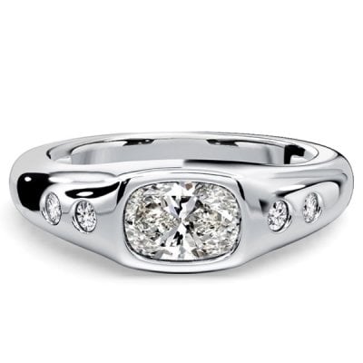 Italo Flush Setting East West Cushion Cut Engagement Ring For Women