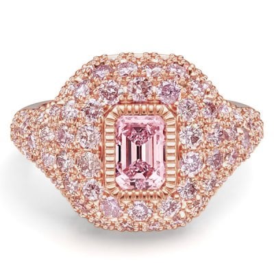 Italo Rose Gold Micro Pave Emerald Cut Pink Sapphire Ring For Women