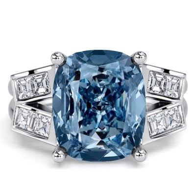 Italo Split Shank Cushion Cut Blue Topaz Unique Engagement Rings